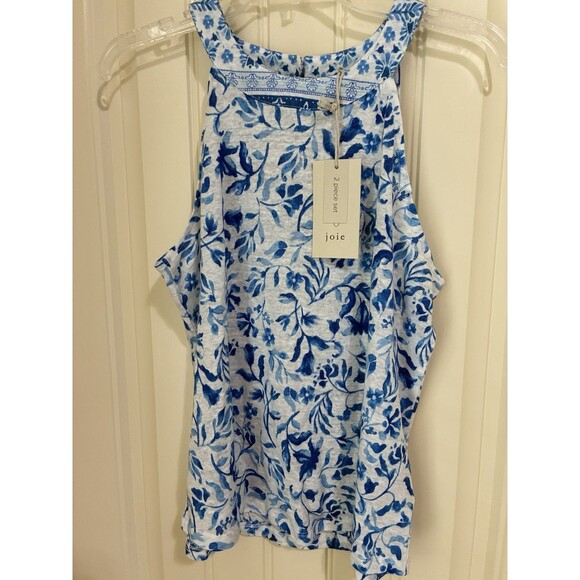 Joie Halter Top Shorts Set Womens Large White Blue Floral 100% Linen Summer NWT - Picture 2 of 5
